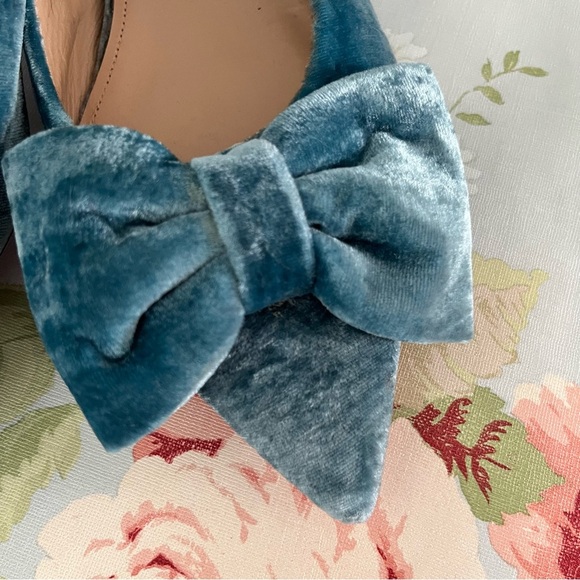 Dee Ocleppo Velvet Bow Teal Turquoise Blue Green Flat Pump Size 9 Leather - Picture 2 of 13